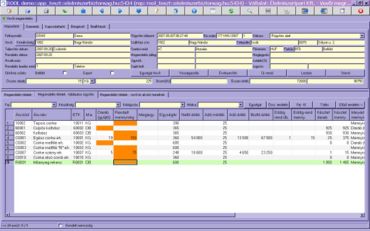 megrendelés táblázatos rögzítése