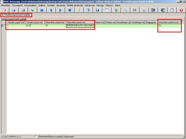 Termékcsoport kontír szabály
